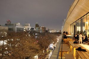 מרפסות בסטארבקס שפונות לשדרה ולעצי הדובדבן