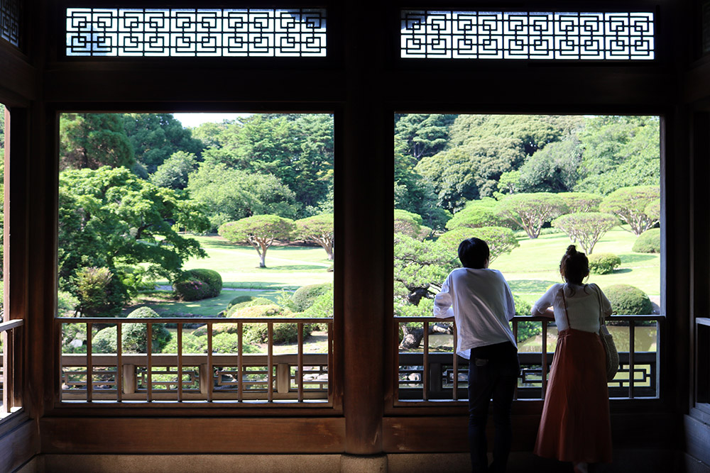 זוג צופה על גן שינג'וקו גיואן